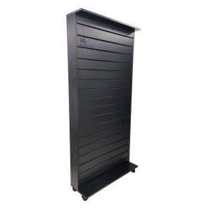 Gôndola de Painel Canaletado com Rodízios Mdf Preto 190x90x40cm Expositor de Chão para Lojas e Pdv