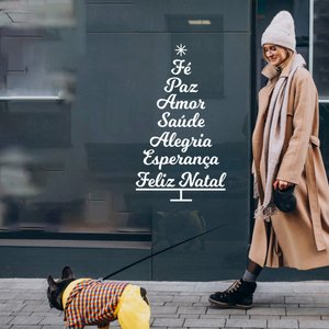 Adesivo de Parede Árvore de Natal Palavras Esperança Feliz Natal Kanto Store Branco