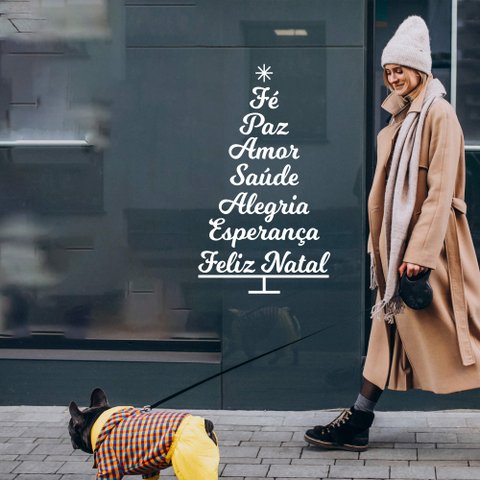 Adesivo de Parede Árvore de Natal Palavras Esperança Feliz Natal Kanto Store Branco