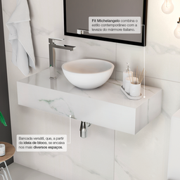 Bancada para Banheiro em Porcelanato Alto Padrão Portobello Linha Michelangelo 80x35x15cm Polido  - 9