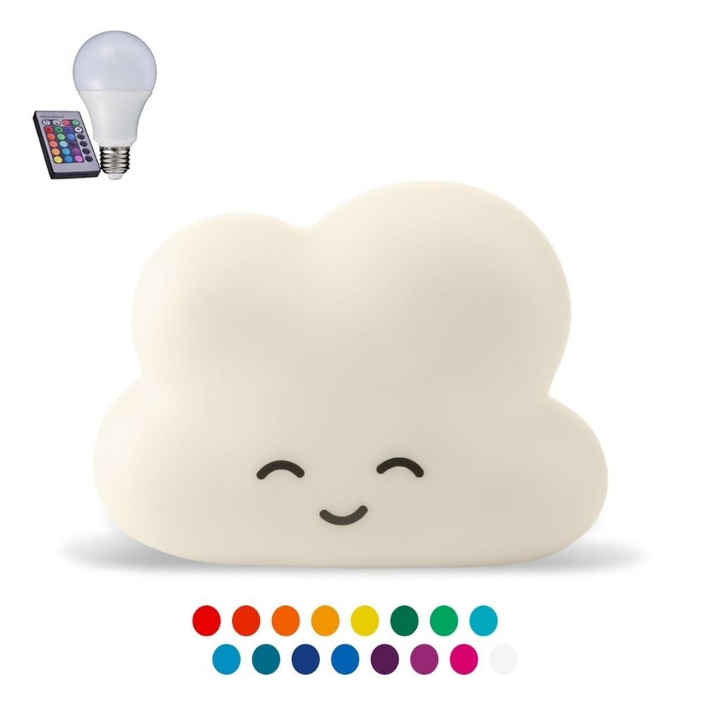 Ver imagem 2 de Luminária Abajur Mesa Infantil Quarto do Bebê Nuvem com lâmpada LED RGB colorida e controle remoto