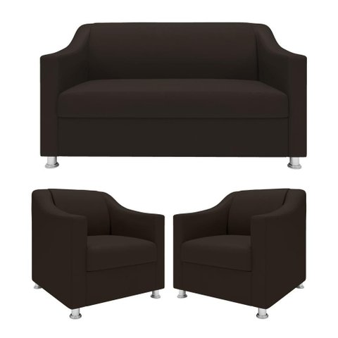 Kit Sofá 2 Lugares Namoradeira com 2 Poltronas de Barbearia Marrom