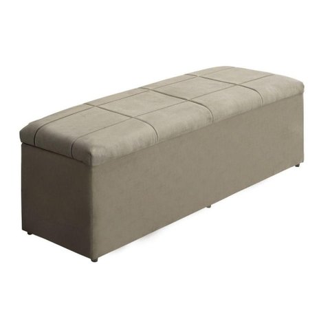 Calçadeira Recamier com Baú Sapateira 1,58m Queen Size Quarto Suede Bege - Aurora Line