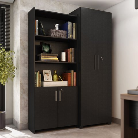 Kit Armários para Escritório Semi Aberto 2 Portas e Armário Alto com Chave