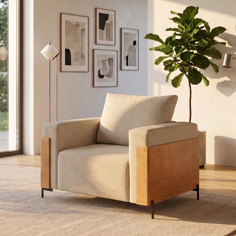 Poltrona Urban Decorativa com Mola Bonnel Espuma D28 - Bege