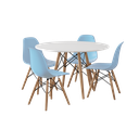 Ver imagem 2 de Conjunto De Mesa Eames Eiffel Madeira Infantil 68cm Redondo Branco 4 Cadeiras Azul