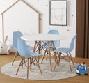 Ver imagem 1 de Conjunto De Mesa Eames Eiffel Madeira Infantil 68cm Redondo Branco 4 Cadeiras Azul