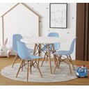Ver imagem 1 de Conjunto De Mesa Eames Eiffel Madeira Infantil 68cm Redondo Branco 4 Cadeiras Azul