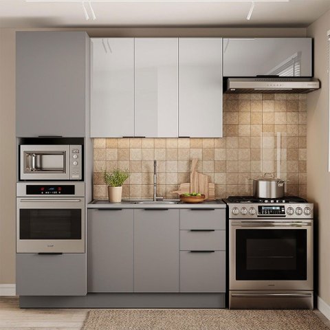 Cozinha Completa Lumina 7 Portas 4 Gavetas Cinza - Telasul