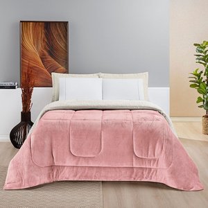Edredom Queen Coberdrom Dupla Face Sherpa e Flannel Everest Manta 150:rosa Secreto