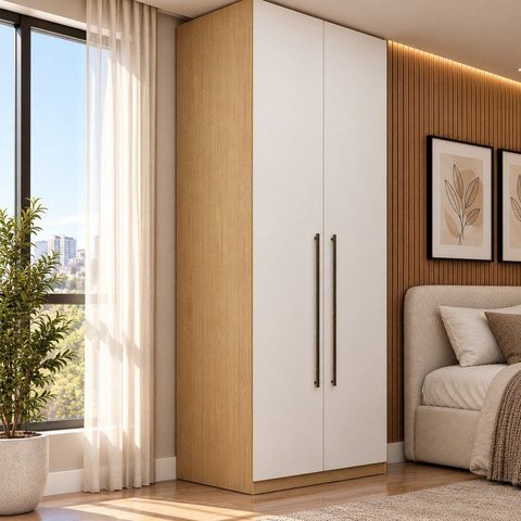 Guarda Roupa Modulado 2 Portas 100% MDF com 2 Cabideiros Infinity Savana/Branco Bege