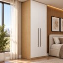 Ver imagem 1 de Guarda Roupa Modulado 2 Portas 100% MDF com 2 Cabideiros Infinity Savana/Branco Bege