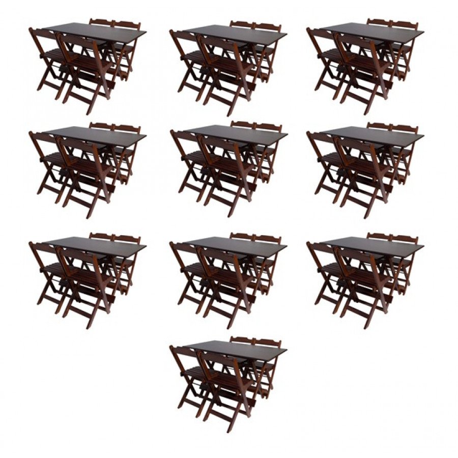 Kit com 10 Conjuntos Mesa 120x70 Com 4 Cadeiras Dobráveis - DG Móveis:Imbuia - 1