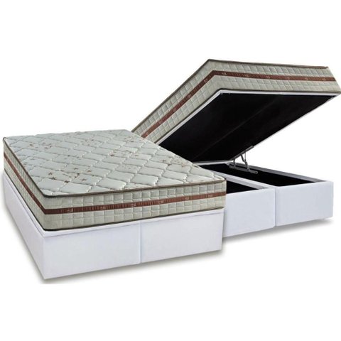Cama Box Baú Queen: Colchão Molas Ensacadas Classis + Base Crc Suede White (158x198)