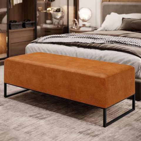 Puff Decorativo Sala de Estar Bali W01 Base Ferro 120x50 Cm Couríssimo Canela - Lyam Decor