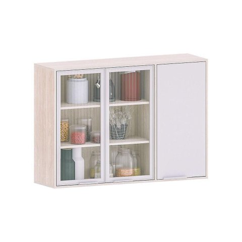 Armário Aéreo de Cozinha 120cm com Vidro 3 Portas Art Lucian Pátina-cinza Cristal