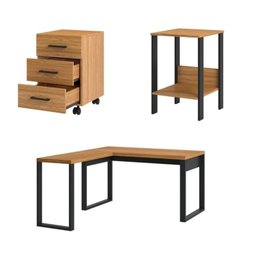 Kit 3 Peças com Escrivaninha em L 100% Mdf, Gaveteiro 3 Gavetas e Mesa Auxiliar - 2