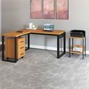 Ver imagem 1 de Conjunto 3 Peças com Escrivaninha em L 100% MDF, Gaveteiro 3 Gavetas e Mesa Auxiliar Industrial Freijó Preto Marrom