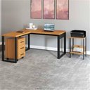 Ver imagem 1 de Conjunto 3 Peças com Escrivaninha em L, Gaveteiro 3 Gavetas e Mesa Auxiliar Industrial Freijó Preto Marrom 100% MDF