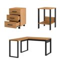 Ver imagem 3 de Conjunto 3 Peças com Escrivaninha em L 100% MDF, Gaveteiro 3 Gavetas e Mesa Auxiliar Industrial Freijó Preto Marrom