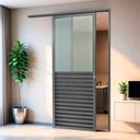 Ver imagem 2 de Porta de Correr Suspensa Meia Veneziana Meia Vidro Dir L.25 Cinza 210x70 Brimak