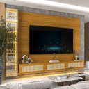 Ver imagem 1 de Estante Home para TV até 85 Polegadas LED Vidro Reflecta Rattan 100% MDF 217,6CMX255,2cm Luminare Native Marrom