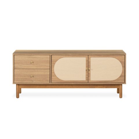Rack Raj para TV 50 Polegadas 100% MDF 125cm 2 Portas 2 Gavetas Telinha Rattan Tauari  Casavee