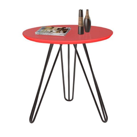 Mesa Lateral Jade Pé Preto Bisart Decor Vermelho