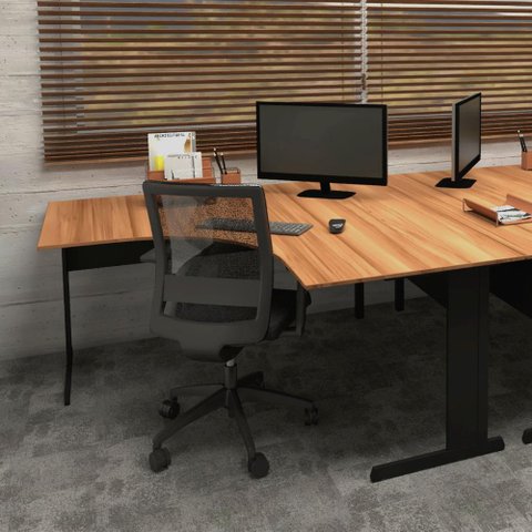 Escrivaninha P/ Escritório em L 160cm X 60cm Pés Metal F5 Cor:nogal com Preto