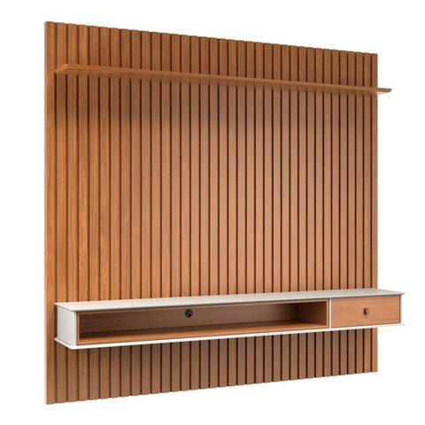 Painel Ripado para TV até 65 Polegadas MDF 160,9cmx220cm Prateleira Nicho e Gaveta Detroit
