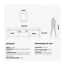Rack para TV até 75'' Bristol 1.8 Off White/Natural - 3
