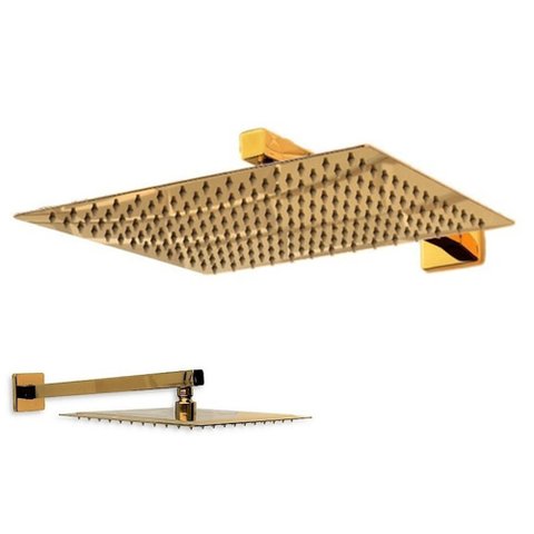 Ducha Chuveiro Slim Dourado Quadrado 20x20 Suporte Parede Area Externa Banheiro Piscina Banho