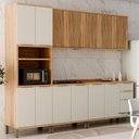 Ver imagem 2 de Armário de Cozinha Modulada com Balcão e Tampo 13 Portas 3 Gavetas Nice Fresado 100% Mdf Amêndoa/off