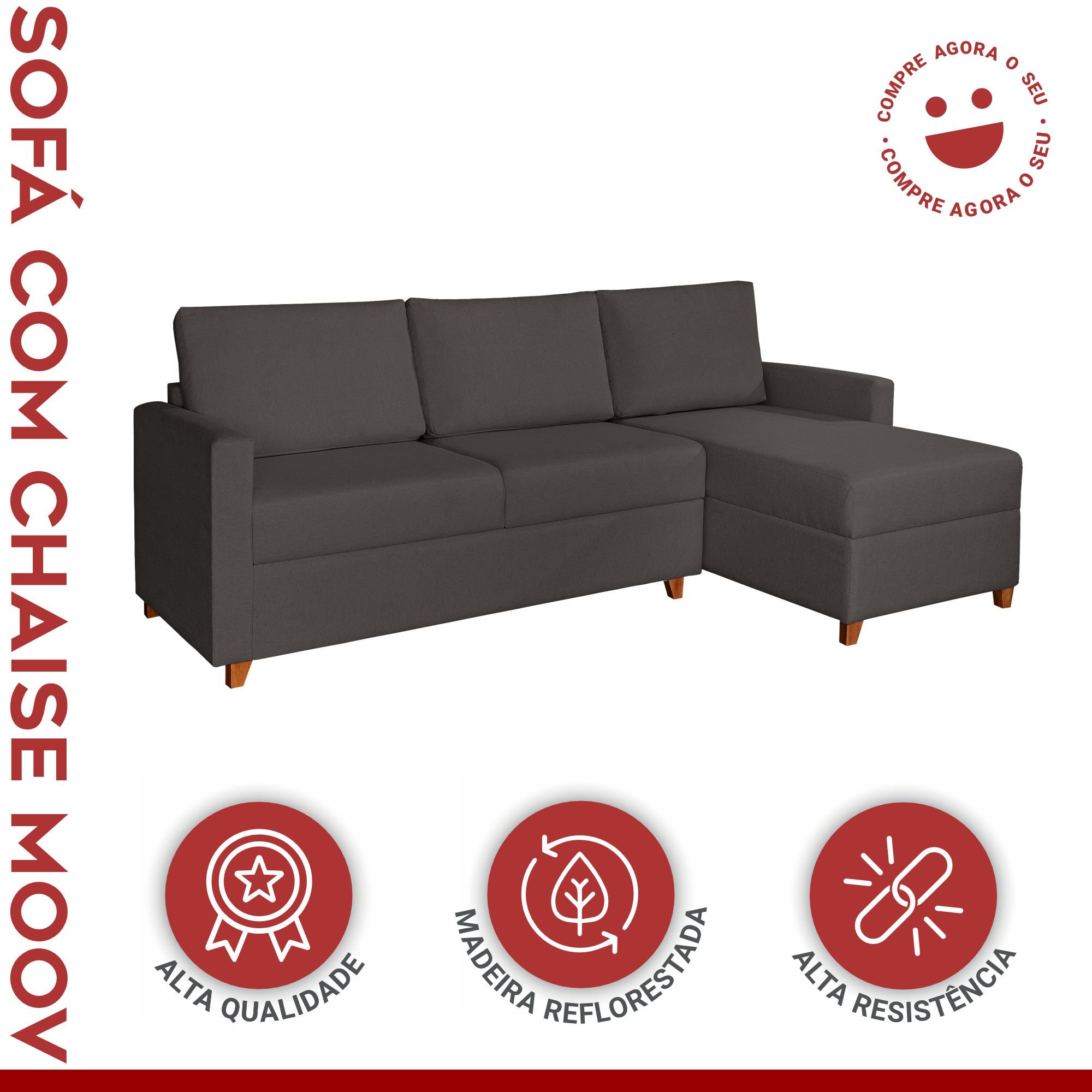 Sofá 3 Lugares com Chaise Moov Yescasa - 2