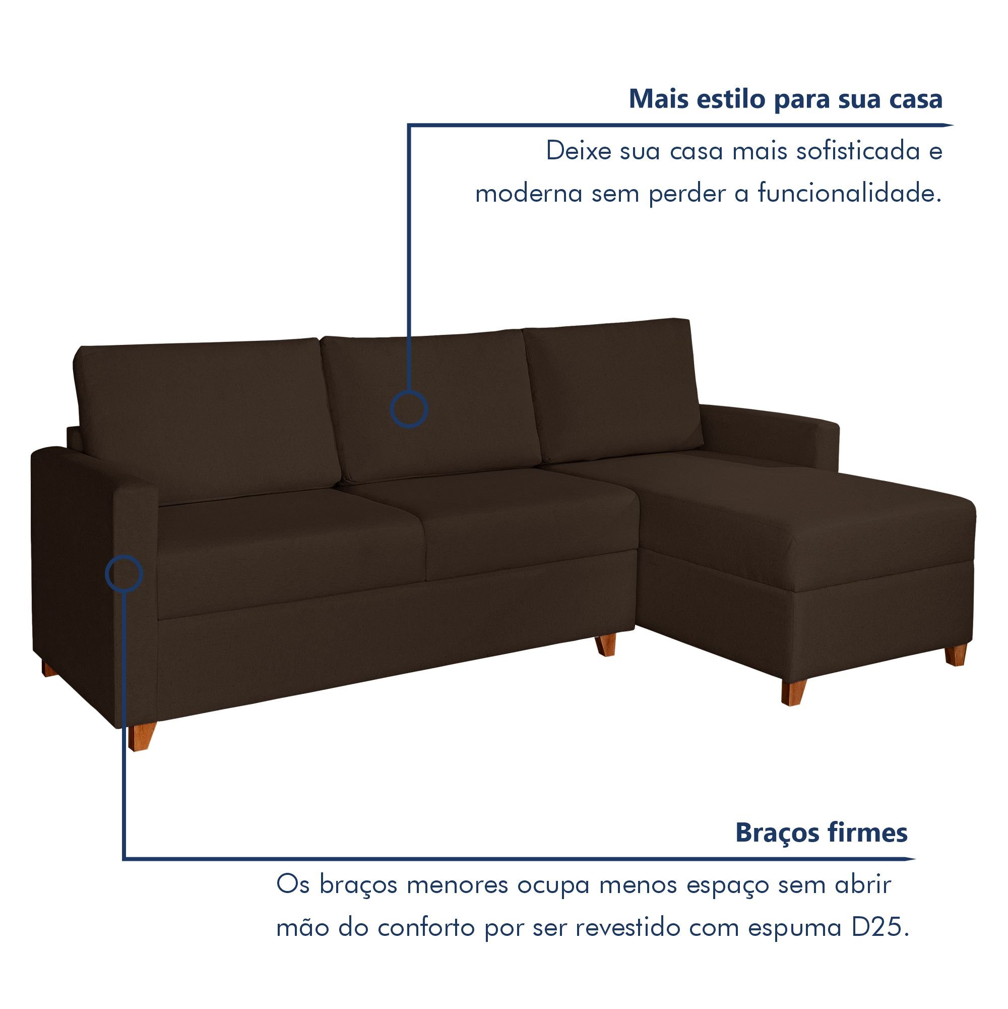 Sofá 3 Lugares com Chaise Moov Yescasa - 5