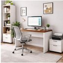 Ver imagem 2 de Mesa de Escritório Executiva Reta - 1,50m X 0,60m (tampo 40mm) - Nogal Sevilha / Champanhe - 34306