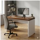 Ver imagem 3 de Mesa de Escritório Executiva Reta - 1,50m X 0,60m (tampo 40mm) - Nogal Sevilha / Champanhe - 34306