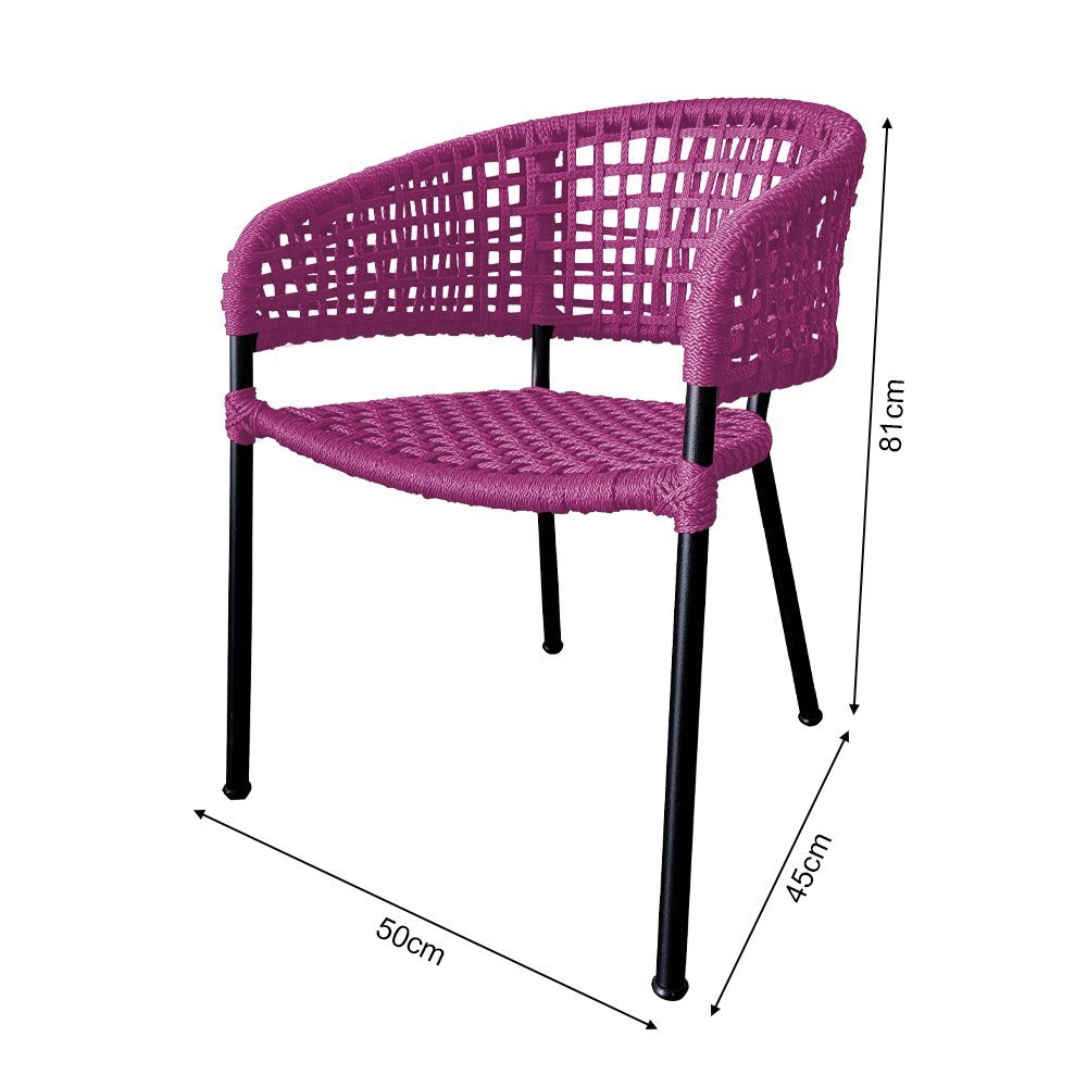 Kit 6 Cadeiras Sol Corda Náutica Base em Alumínio Preto/rosa - 5