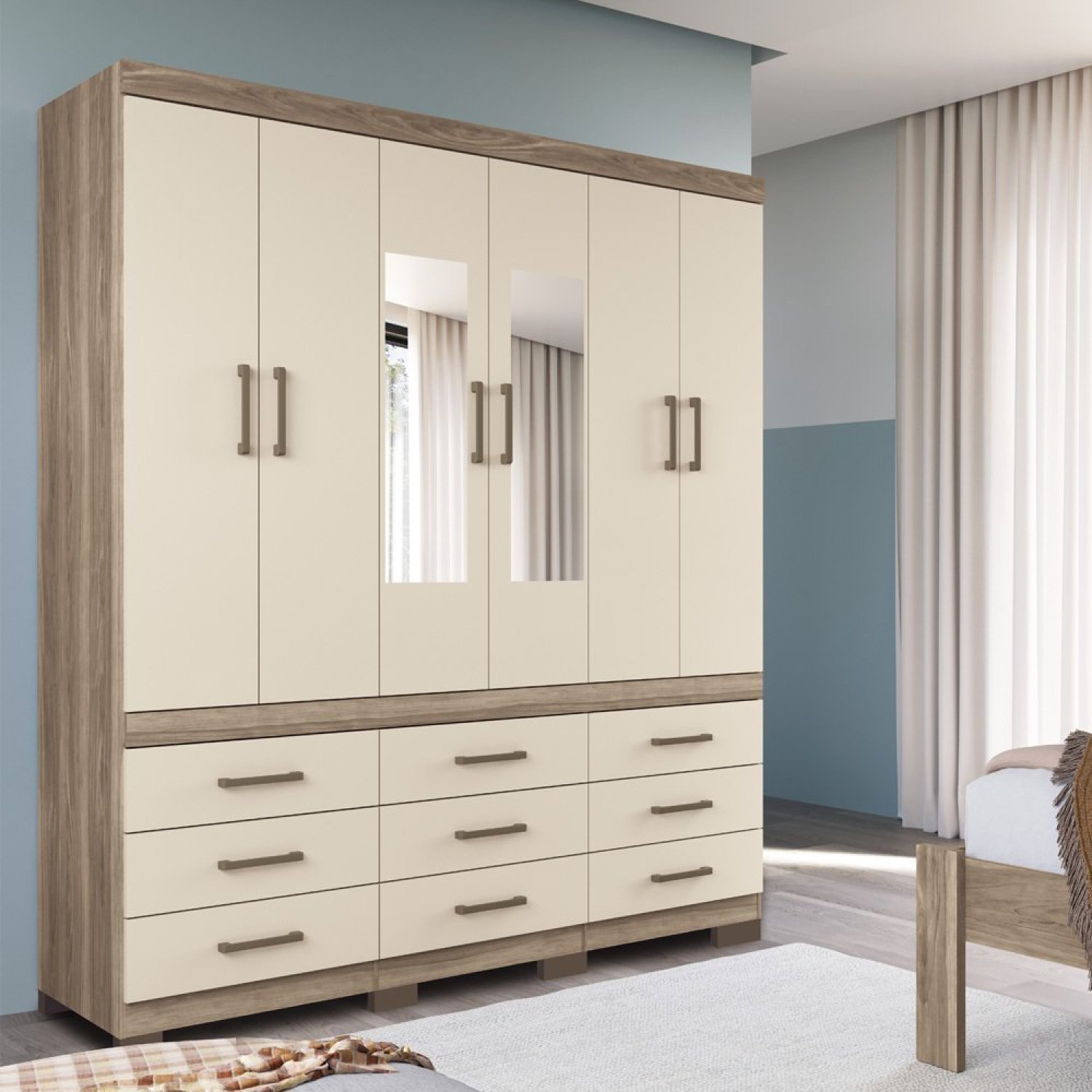 Guarda-roupa 6 Portas 9 Gavetas Star 6.9 com Espelhos e Pés - 1
