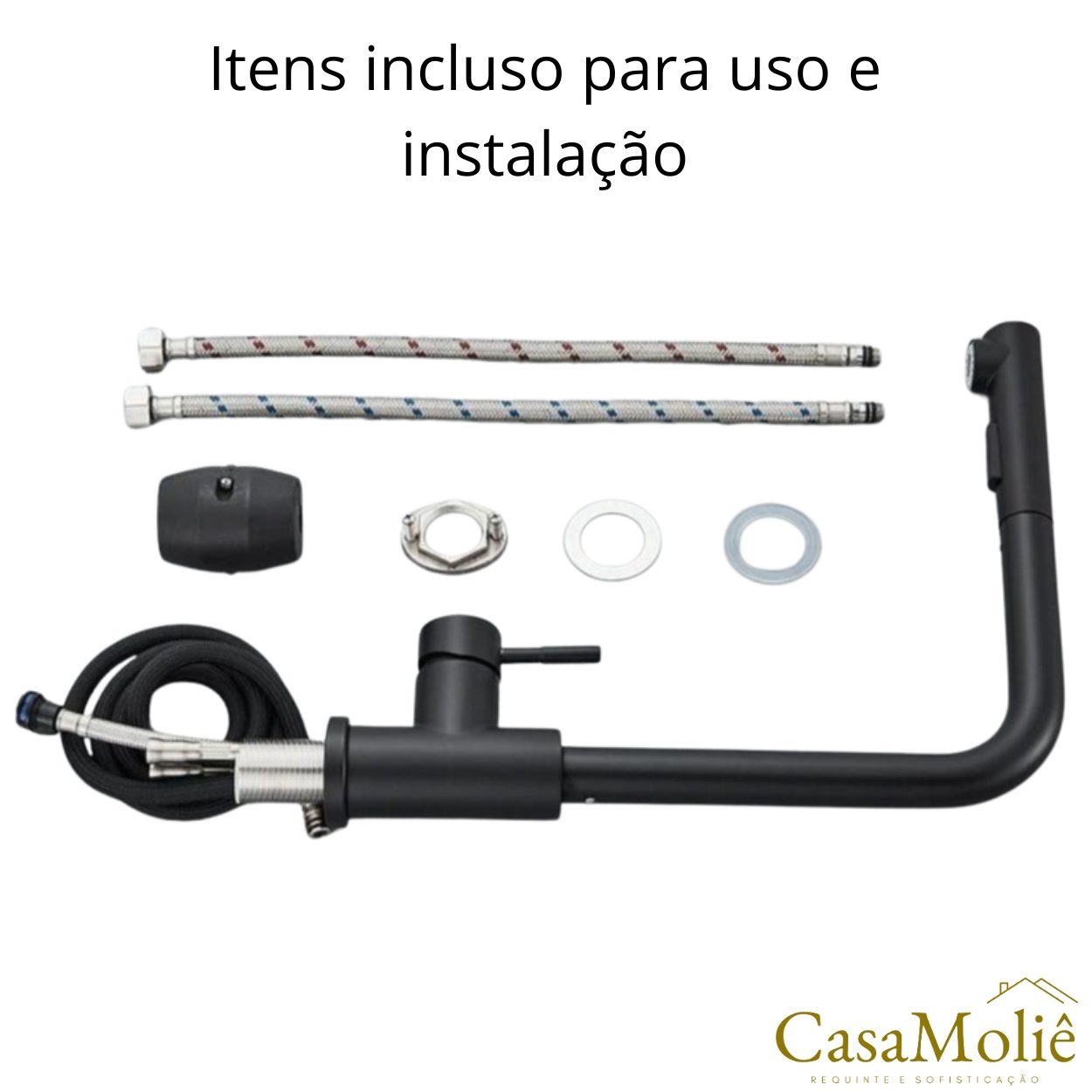 Torneira Cozinha Pull Out Inox Preto C/ Monocomando - 5