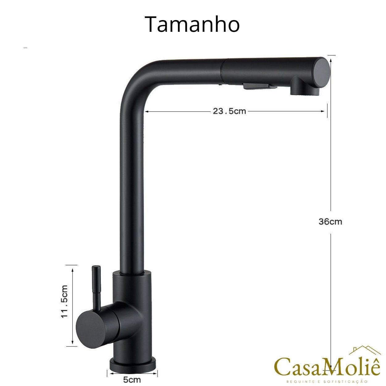 Torneira Cozinha Pull Out Inox Preto C/ Monocomando - 3