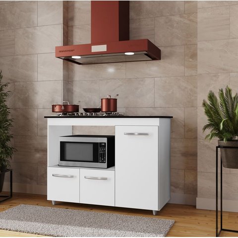 Balcão para Cooktop 3 Portas Armário de Cozinha Ana Branco - Lahome Decor