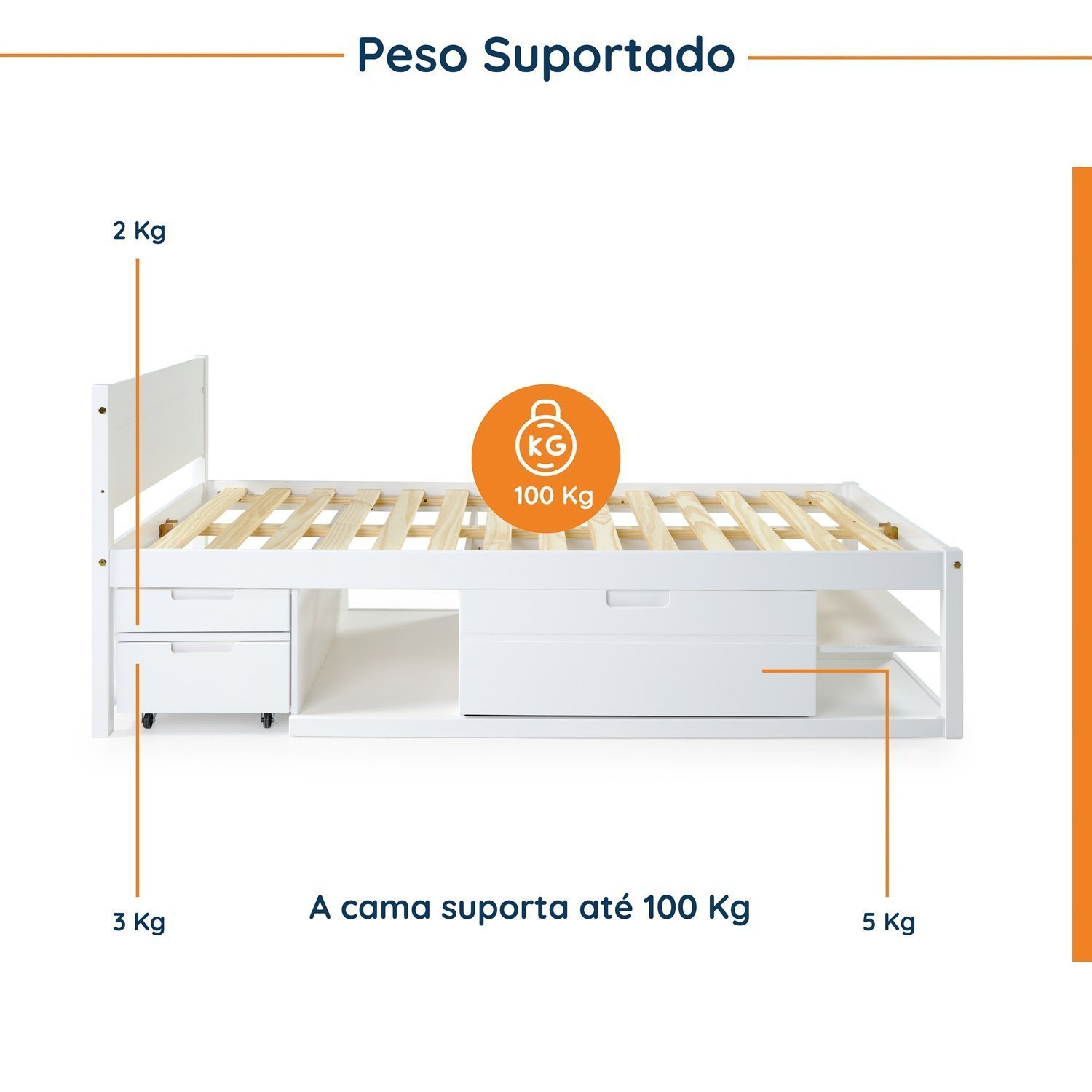 Cama Solteiro Multifuncional Madeira Maciça Irara CabeCasa MadeiraMadeira - 4