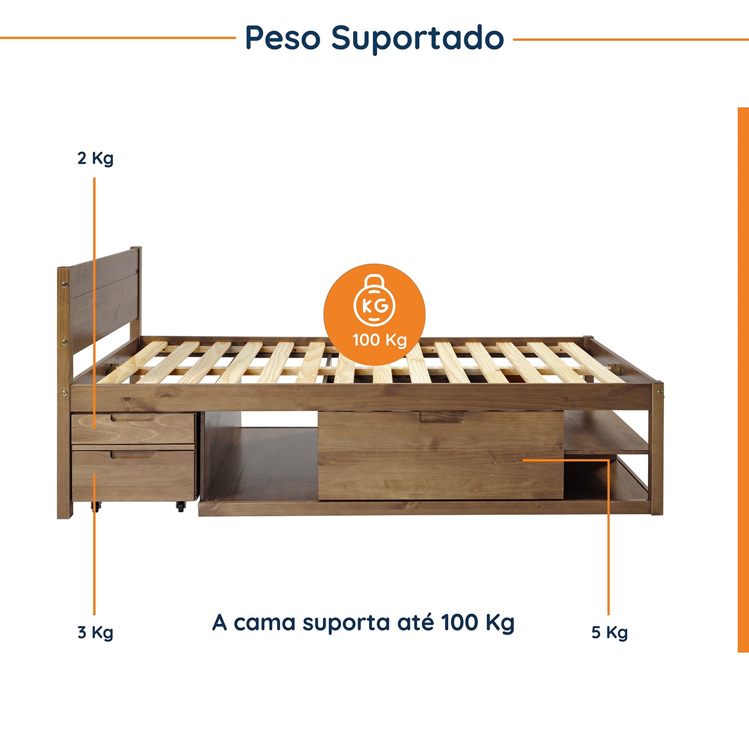 Cama Solteiro Multifuncional Madeira Maciça Irara CabeCasa MadeiraMadeira - 4