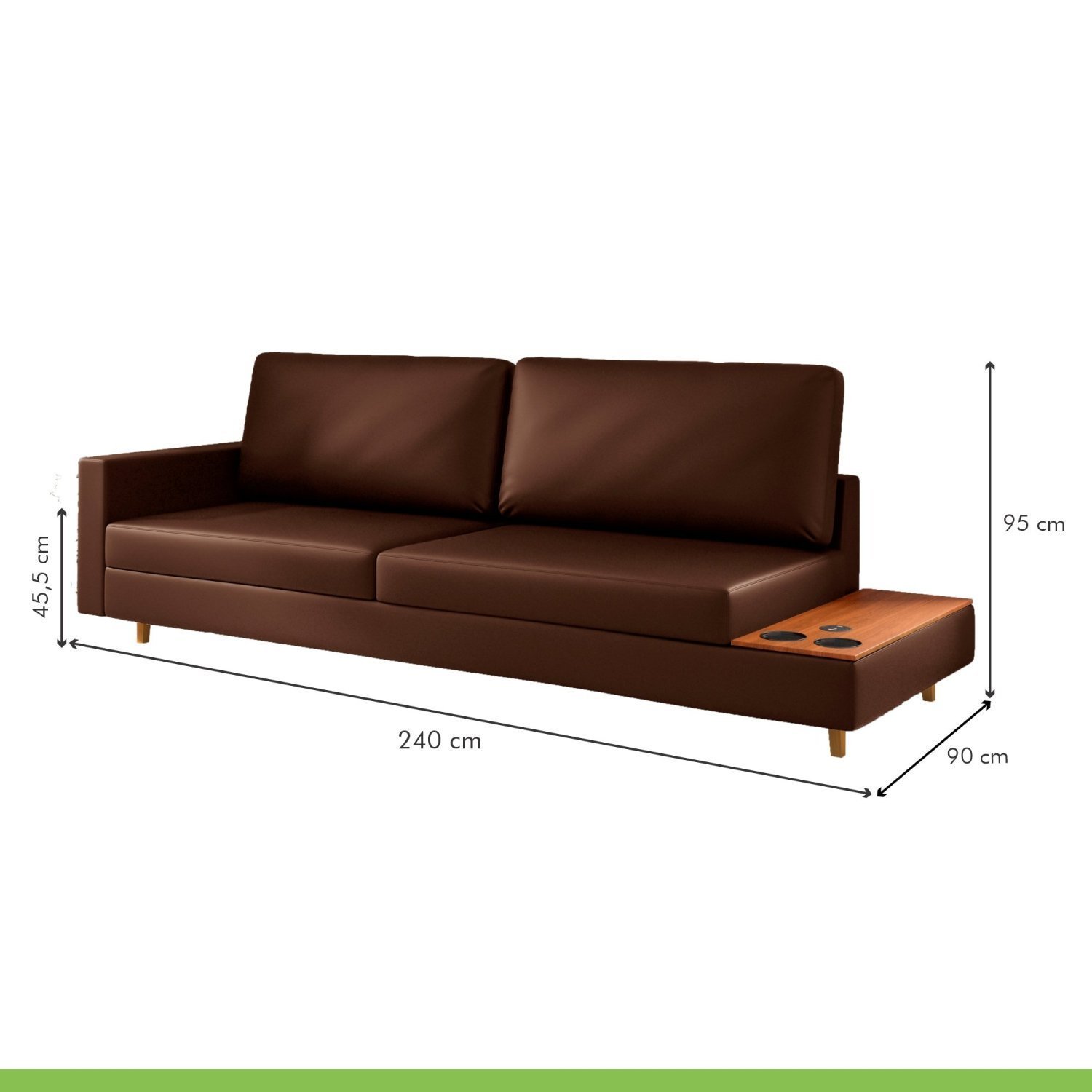 Sofá 4 Lugares com Porta Copos e Carregador Portátil 240cm - 3