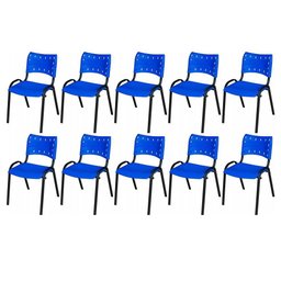 Cadeira Iso Base Preto Escola, Escritório Azul - Kit 10 Un - 2
