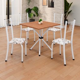 Conjunto de Mesa Tubular 70x70cm Tampo em Mdf 4 Cadeiras Sara - 1