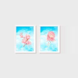 Kit 2 Quadros Aquarela Fada e Flores - 1