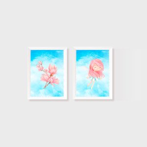 Kit 2 Quadros Aquarela Fada e Flores