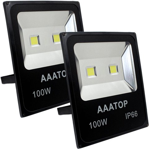 Kit 2 Refletor Led Branco Holofote Externo Jardim Muro 100w